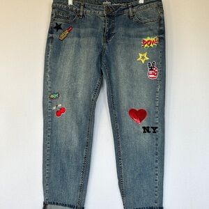 SoHo New York & Co 6 Jeans with patches.  Roll cuffs Fun Hippie Indie Sleeze